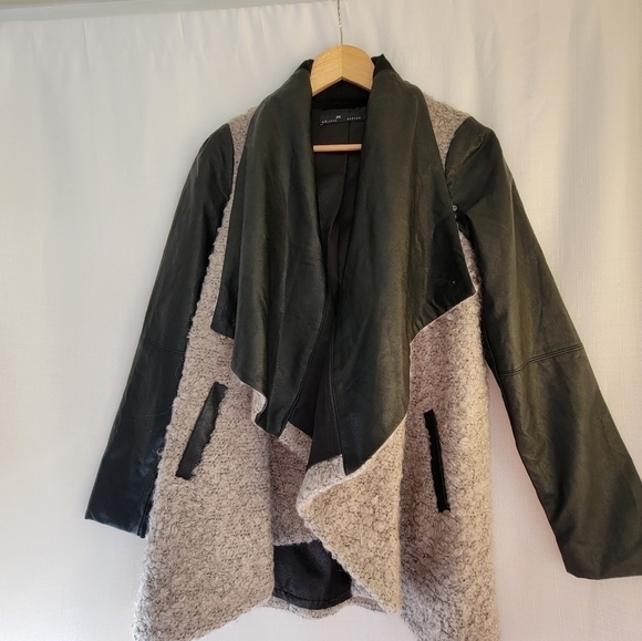Melissa NEPTON Wool and Faux Leather  Jacket Cardigan - Picture 5 of 16